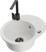 Zlewozmywaki z baterią - Mexen Kevin zlewozmywak granitowy 1-komorowy z ociekaczem i baterią kuchenną Rita, biały - 6517-20-670300-70 - miniaturka - grafika 1