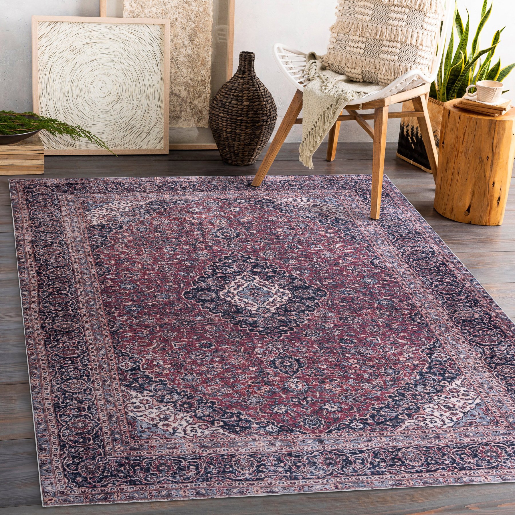 Dywan do prania ANDRE 2288 Orientalny vintage, antypoślizgowy - bordo / szary czerwony 80x150 cm