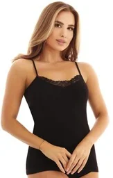 Koszulka damska bawełniana z koronkowym dekoltem czarna Sylvia Emili - Bielizna nocna - miniaturka - grafika 1