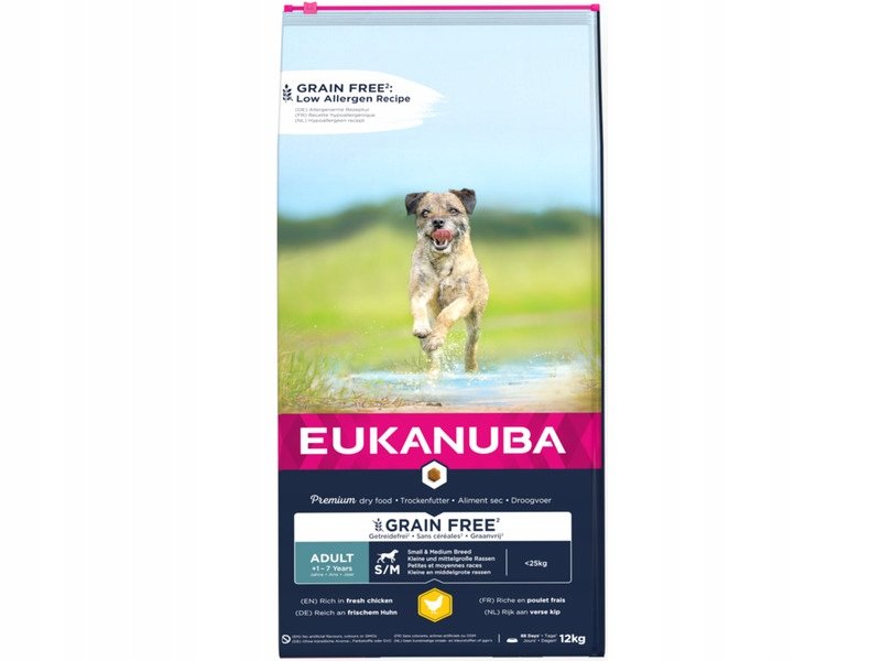 Eukanuba Grain Free Adult Small / Medium Breed, kurczak - 12 kg
