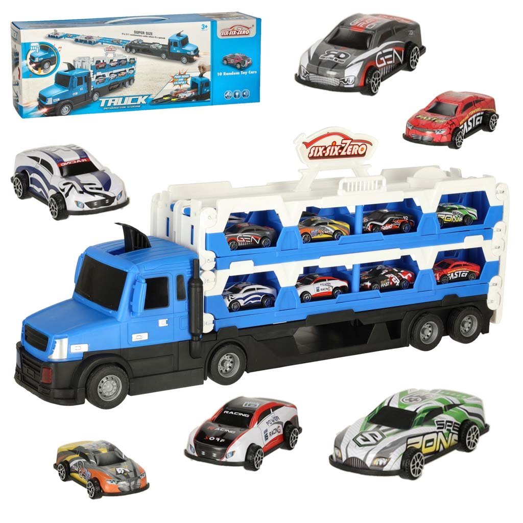 Laweta Samochód Transporter Pojazd Składany XXL Tor Wyścigowy + 10 Autek