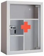 Apteczki i materiały opatrunkowe - Ścienna Metalowa Apteczka, Szklane Drzwiczki Am-101 - miniaturka - grafika 1