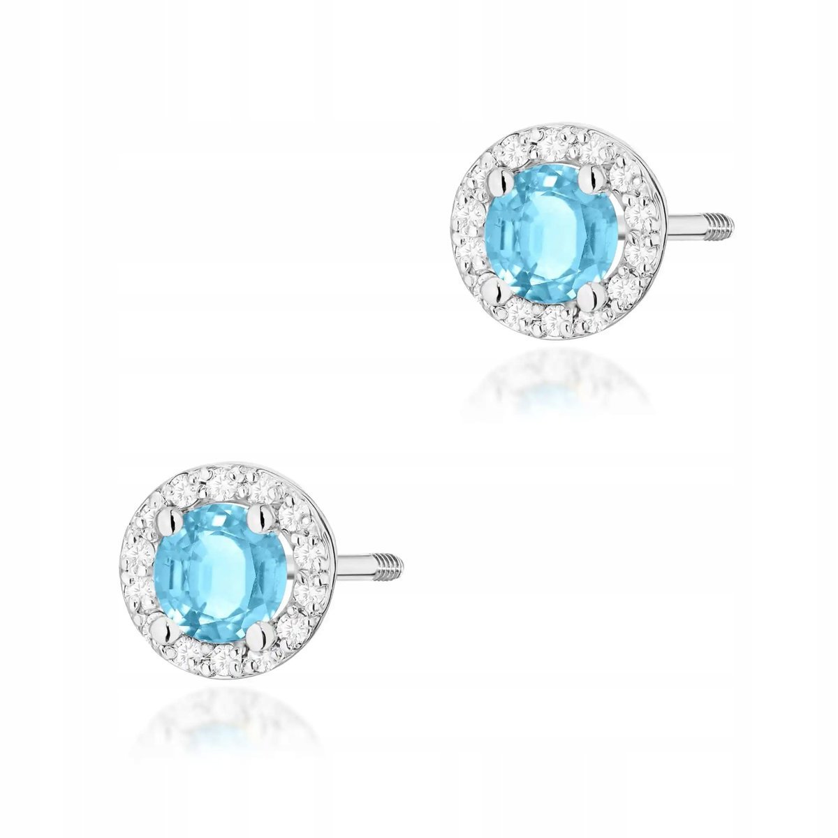 Kolczyki ze złota 585 sztyfty zakręcane topaz swiss z diamentami białe