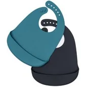 Śliniaki i fartuszki - We Might Be Tiny Zestaw śliniaków silikonowych z kieszonką - blue dusk + charcoal - miniaturka - grafika 1