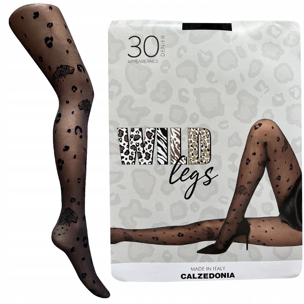 Rajstopy wzorzyste pantera czarne Calzedonia 30 den Nero rozmiar (3/4) M/L
