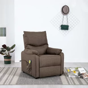 vidaXL Rozkładany fotel masujący, brązowy, obity tkaniną - Fotele - miniaturka - grafika 1