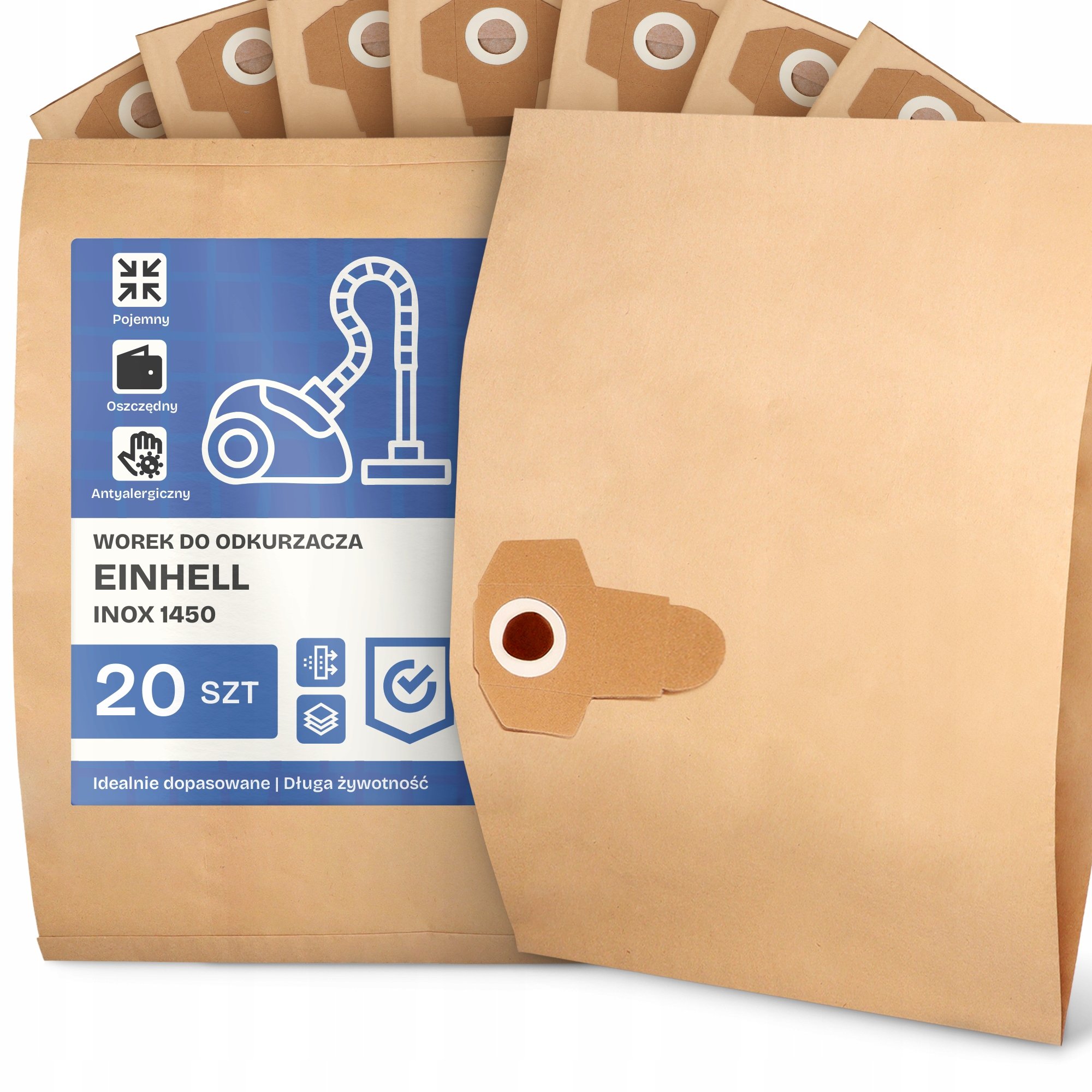 20x Worek do Odkurzacza Einhell Inox 1450 Papierowy 2-Warstwy Worki 2A