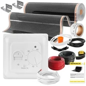 Ogrzewanie podłogowe - Folia grzewcza na podczerwień MISSION AIR MAL-160 W/m2 Black Silver PTC 2m2 (2m x 100cm) + regulator Aries Biały - miniaturka - grafika 1