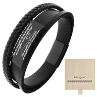 Bransolety męskie - Bransoletka z GRAWEREM męska skórzana CZARNA stal - miniaturka - grafika 1