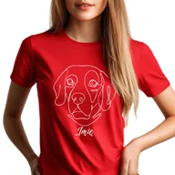 Koszulki i topy damskie - CZERWONY TSHIRT DAMSKI Dla Miłośnika Psów LABLADOR PERSO Różne Wzory Rozm L - miniaturka - grafika 1
