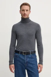 Calvin Klein sweter wełniany męski kolor szary lekki z golferm - Swetry męskie - miniaturka - grafika 1