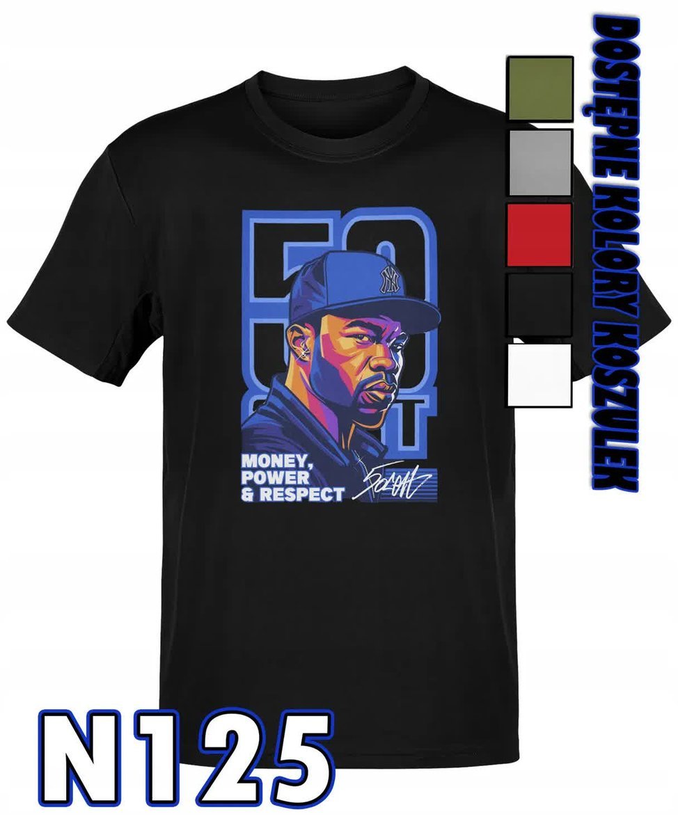 Koszulka Męska Z Nadrukiem Prezent Hip Hop Muzyka Raper 50 Cent Wzory - M
