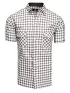 Koszule męskie - Biało-szara koszula męska z krótkim rękawem w kratkę Dstreet KX0959 - miniaturka - grafika 1
