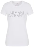 Koszulki i topy damskie - Armani Exchange Damska koszulka Slim Fit Stretch Cotton Embellished Logo Fitted Tee T-Shirt, biały, L - miniaturka - grafika 1