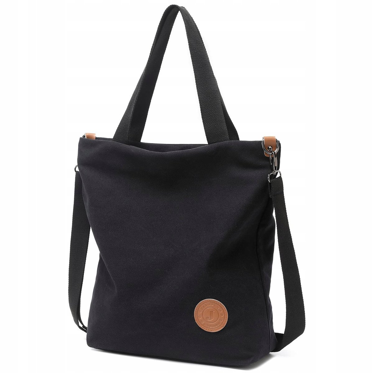 Płócienna Torba Damska Shopper Casual Czarna Full