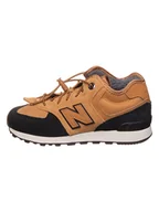 Trampki damskie - New Balance Skórzane sneakersy "574" w kolorze jasnobrązowo-czarnym - miniaturka - grafika 1
