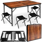 Meble turystyczne - Stół turystyczny składany imitacja drewna 120x60cm + 4x Taboret - miniaturka - grafika 1