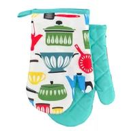 Fartuchy i rękawice kuchenne - Rękawice kuchenne 18x27 z magnesem 2 szt. białe turkusowe przybory kuchenne - miniaturka - grafika 1