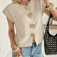 Swetry damskie - TEMU Elegancka Miękka Bluzka na Wiosnę/Jesień – Sweter z Okrągłym Dekoltem o Średniej Elastyczności, Jednokolorowa, Casual i Półformalna, Bluzki do - miniaturka - grafika 1