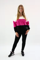 Bluzy damskie - Bawełniana bluza trzy kolorowa Ines Biało-czarno-amarantowa L/XL - miniaturka - grafika 1