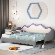 Sofy i kanapy - Flieks łóżko dziecięce sofa rozkładana 90x190cm/180x190cm, łóżko tapicerowane z wysuwanym łóżkiem, sofa rozkładana łóżko jednoosobowe łóżko dwuosobowe łóżko gościnne, PU, szary - miniaturka - grafika 1