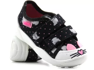 Buty dla dziewczynek - Kapcie, buty dziecięce na rzepy - BEFADO 907P151, czarne w kotki - Befado - grafika 1