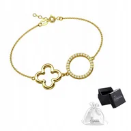 Bransoletki - Bransoletka srebrna pr. 925 Złota Celebrytka Kółeczko-Koniczynka Cyrkonie - miniaturka - grafika 1