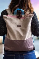 Plecaki - Beżowo-różowy plecak z suwakiem - miniaturka - grafika 1