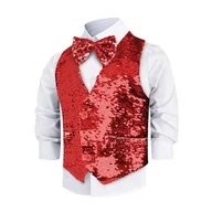 Kurtki i płaszcze dla chłopców - Dress Up America Kamizelka Z Cekinami I Muszką - Błyszcząca Kamizelka Dla Chłopców (Czerwony, Mały) - miniaturka - grafika 1