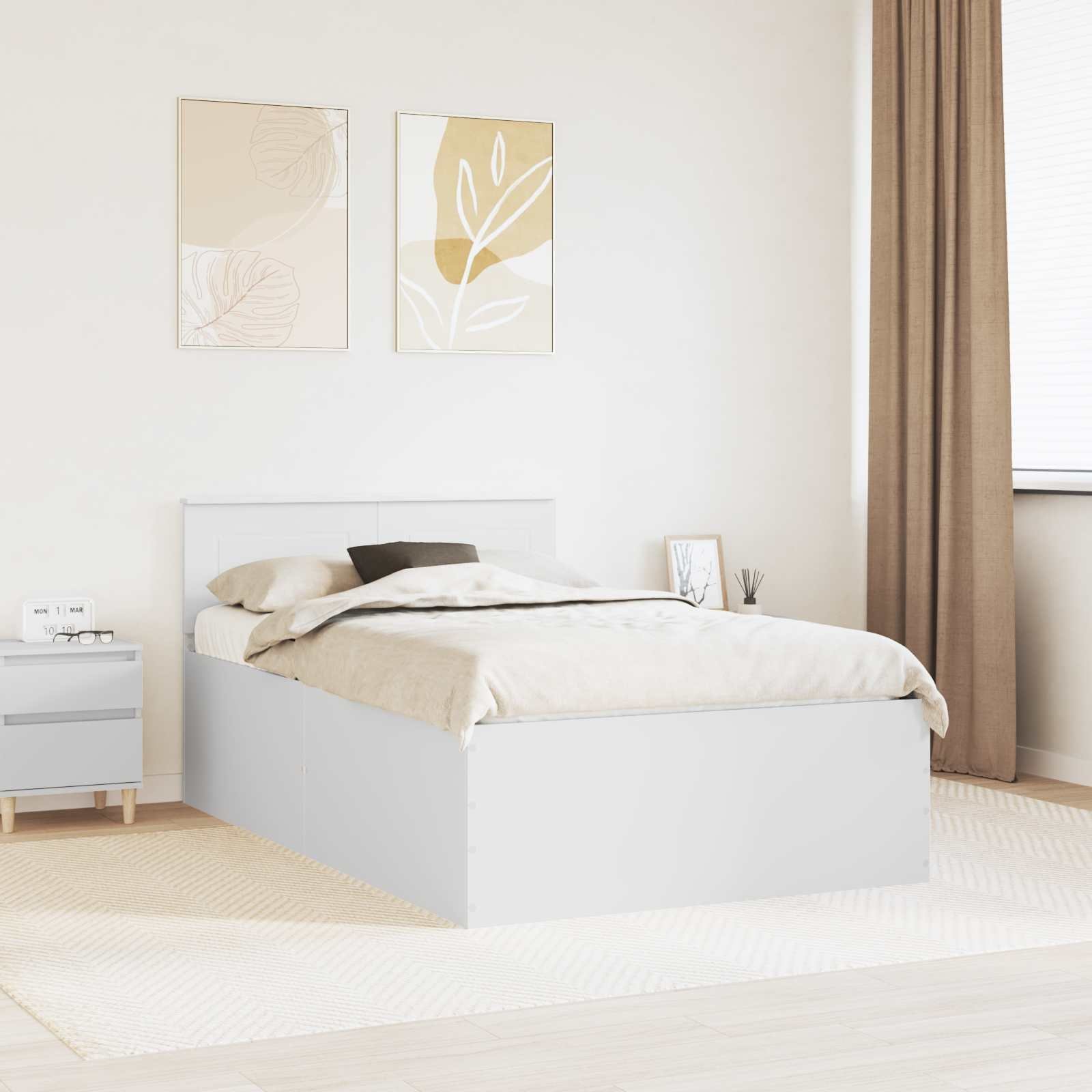 vidaXL Ramka łóżka Biały 135 x 190 cm Materiał drewnopochodny