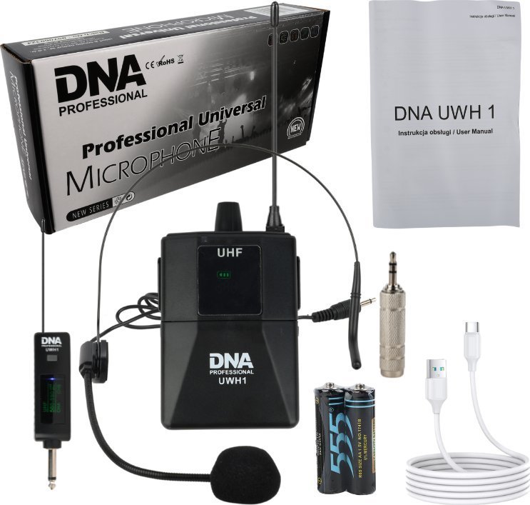 Mikrofon DNA NAGŁOWNY MIKROFON BEZPRZEWODOWY BODYPACK + ODBIORNIK UHF 560-590 MHZ
