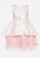 Sukienki i spódniczki dla dziewczynek - Różowa Rozkloszowana Tiulowa Sukienka w Kwiaty z Bolerkiem na Guziki Zepene - miniaturka - grafika 1