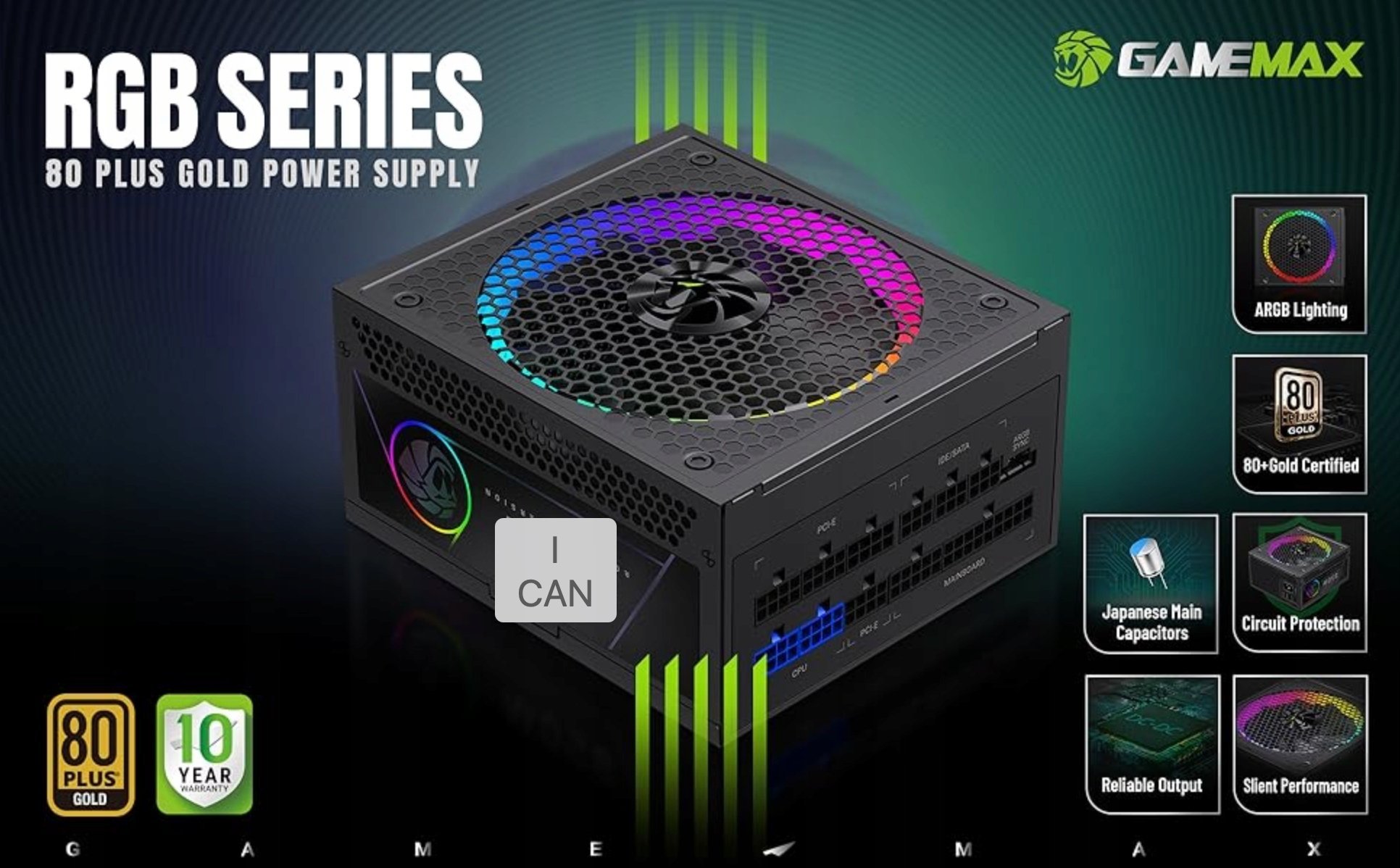 GameMax Power Supply, 80 PLUS, Gold RGB 850G 850 W