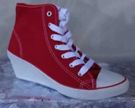 Trampki damskie - czerwone TRAMPKI wysokie gruba podeszwa koturn 39 - miniaturka - grafika 1