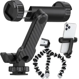 Uchwyt adapter do telefonu na statyw aparat kamerę gwint 1/4 uniwersalny obrotowy selfie Czarny + Mini statyw - Selfie stick - miniaturka - grafika 1
