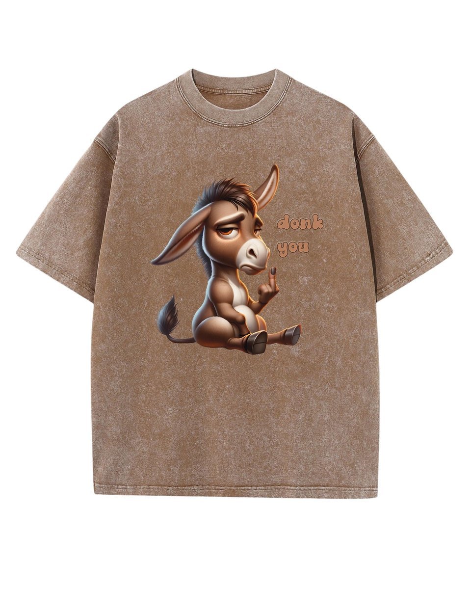 Męska koszulka oversize efekt sprania Śmieszny Osioł Zwierzęta Brązowa XL