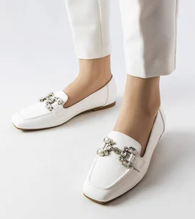 Białe mokasyny z cyrkoniami Marechal-38 - Mokasyny damskie - miniaturka - grafika 1
