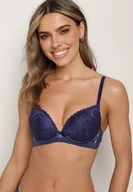 Biustonosze - Granatowy Koronkowy Biustonosz Typu Push-Up z Usztywnionymi Miseczkami i Metalowymi Ozdobami Ellas - miniaturka - grafika 1