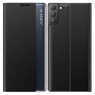 Etui i futerały do telefonów - Kompatybilny z Samsung Galaxy S21 FE View Etui na telefon Skórzana powłoka ochronna zapobiegająca upadkowi ze stojakiem Czarny - miniaturka - grafika 1