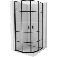Kabiny prysznicowe - Mexen Mist kabina prysznicowa półokrągła uchylna 90 x 90 cm, czarna kratka, czarna - 8A31-090-090-70-77 - miniaturka - grafika 1
