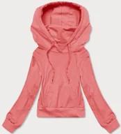 Bluzy damskie - Krótka bluza dresowa z kapturem łososiowa (8B939-37) - J STYLE - miniaturka - grafika 1