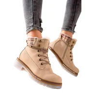 Botki damskie - Goodin Ocieplane Traperki Z Eko Skóry beżowy - miniaturka - grafika 1