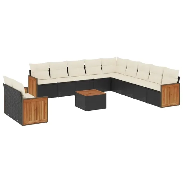 Modułowy zestaw mebli ogrodowych z poduszkami, czarny, rattan PE, 55-62 cm