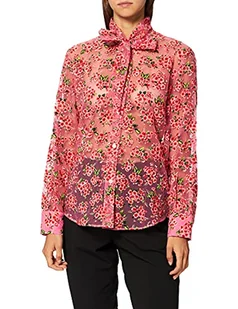 Love Moschino Damska koszulka o regularnym kroju z długimi rękawami z kwiatami All-Over Devoré Flowers,sash to Tie around The Neck Shirt, F.rosa/Fio.ross, 42 - Koszulki i topy damskie - miniaturka - grafika 1