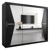 Szafy - Szafa przesuwna trzydrzwiowa garderoba z lustrem i półkami Maroko 250 artisan sonoma czarna biała - miniaturka - grafika 1