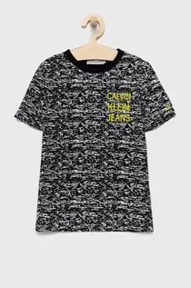 Koszulki dla dziewczynek - Calvin Klein Jeans T-shirt bawełniany dziecięcy kolor czarny z nadrukiem - grafika 1