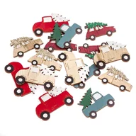 Pasmanteria - Bn-Drewniane Auta Z Choinką, 15 Szt., Multikolor Dpcraft - miniaturka - grafika 1