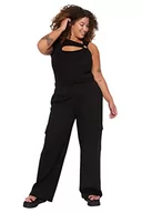 Spodnie damskie - Trendyol Damskie spodnie dresowe z wysokim stanem z szeroką nogawką regularny krój Plus Size, czarne, 2XL, Czarny, XXL-Plus - miniaturka - grafika 1
