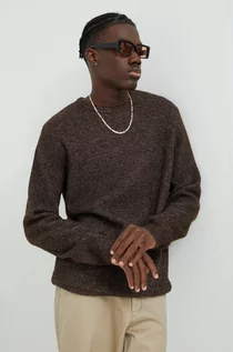 Swetry męskie - Wrangler sweter z domieszką wełny męski kolor brązowy lekki - grafika 1