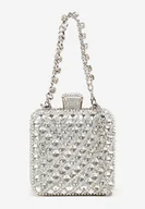 Torebki damskie - Srebrna Biżuteryjna Torebka Wieczorowa Vices z Rączką i Łańcuszkiem na Ramię Fesavera - miniaturka - grafika 1